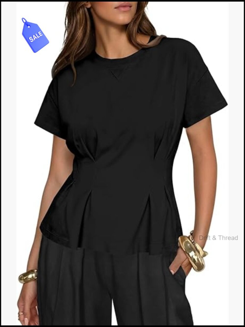 Babydoll Top Short Sleeve Peplum Pleated Summer T-Shirt Casual Loose Fit Flowy